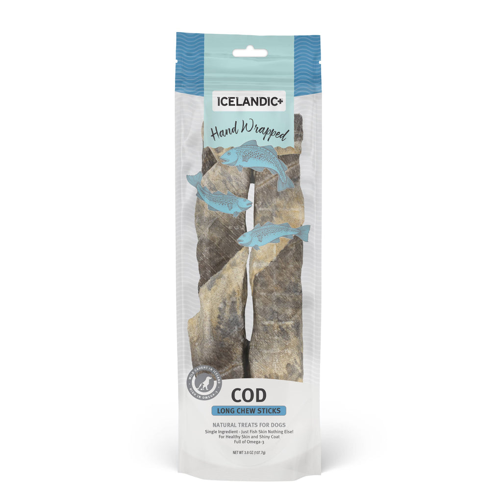 Icelandic+ Hand Wrapped Cod Skin 10" Long Chew Stick 2-Pack