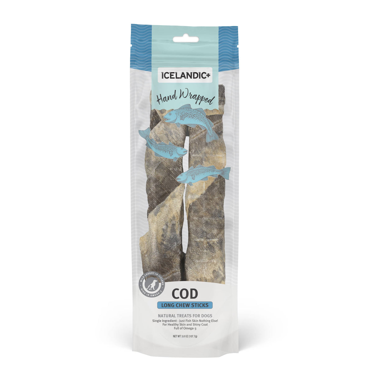Icelandic+ Hand Wrapped Cod Skin 10" Long Chew Stick 2-Pack