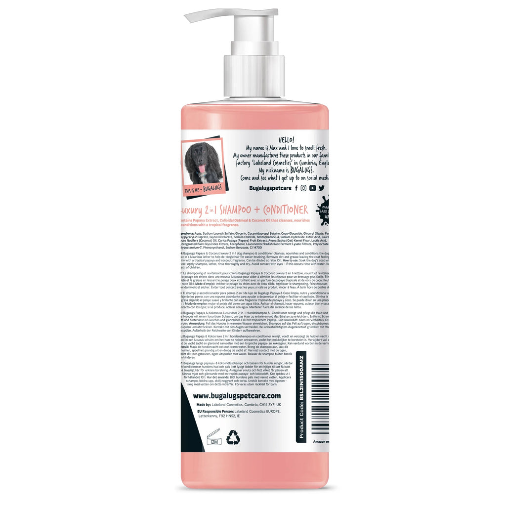 Bugalugs 500ml Luxury Dog Shampoo + Conditioner (Papaya & Coconut)