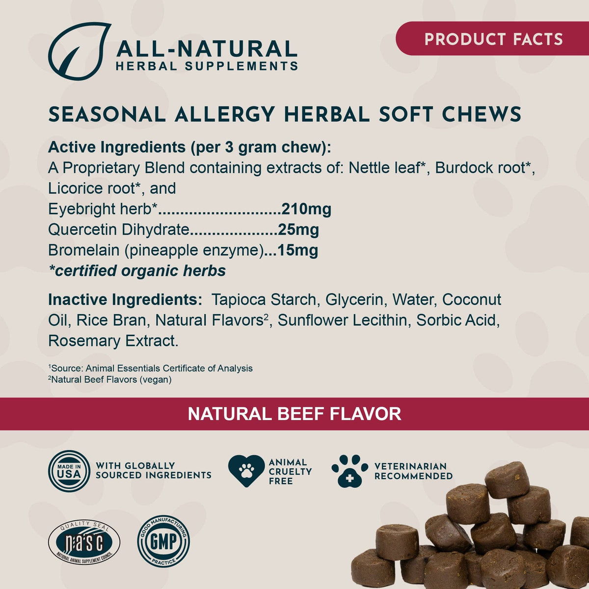 Seasonal Allergy Herbal Soft Chews | Herbal Allergy Support Formula | 60 Count