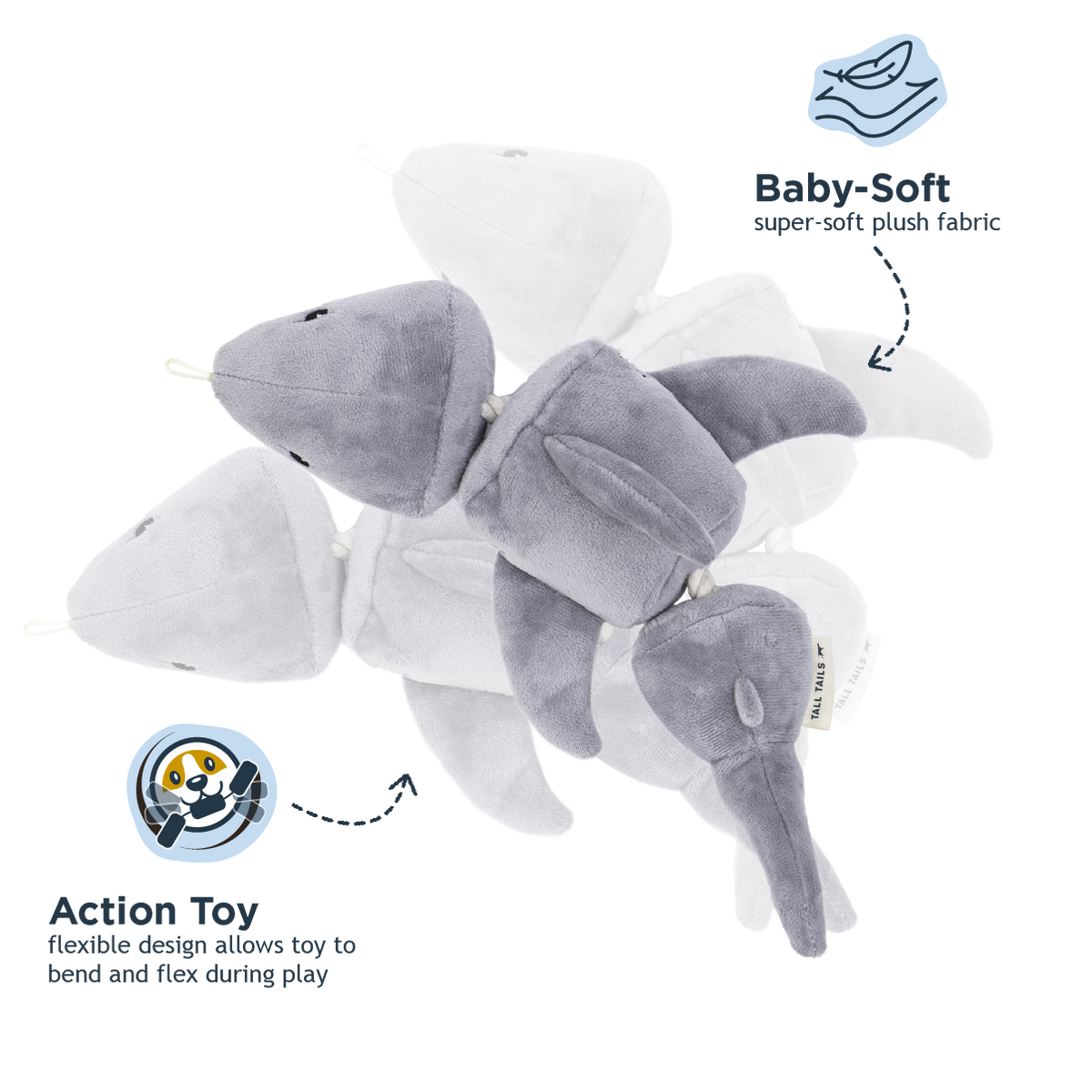 Tall Tails Shark Jointed Shake Play Dog Toy